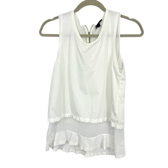 J Crew Womens Sleeveless Layered Top size Small White Chiffon Hem Zipper Back - Picture 1 of 12